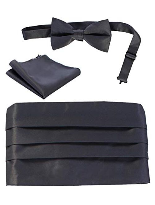 Gioberti Men's Adjustable Satin And Paisley Cummerbund Set With Formal Bow Tie and Pocket Square