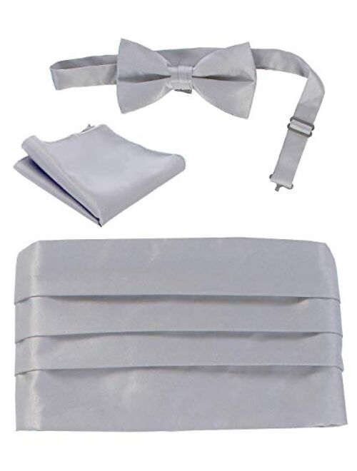 Gioberti Men's Adjustable Satin And Paisley Cummerbund Set With Formal Bow Tie and Pocket Square