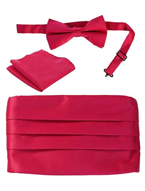 Gioberti Men's Adjustable Satin And Paisley Cummerbund Set With Formal Bow Tie and Pocket Square