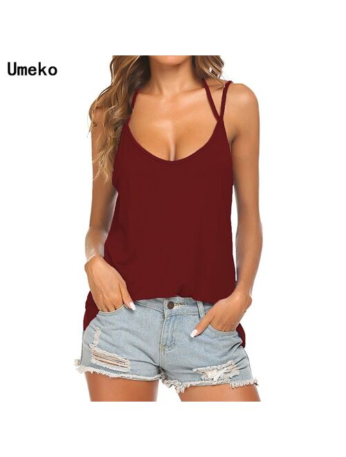 Umeko Tank top Women Summer Casual Camisoles Women's Tops T-shirt Spaghetti Strap Loose Vest Female Camis Fashion Casual Tops