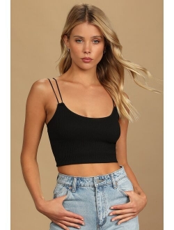 Double Duty White Ribbed Double Strap Cropped Cami