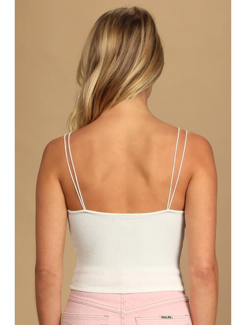 Lulus Double Duty White Ribbed Double Strap Cropped Cami