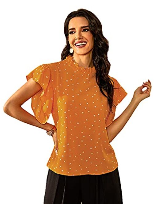 Shein Polyester POlka Dot High Neck Short Sleeve Top