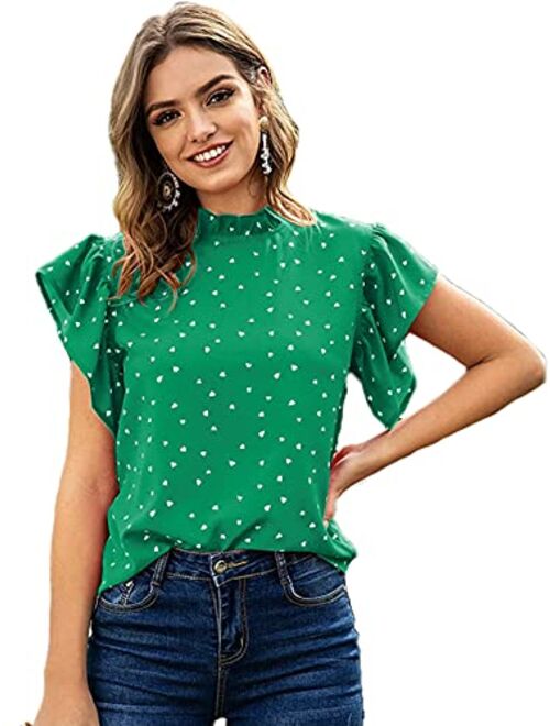 Shein Polyester POlka Dot High Neck Short Sleeve Top