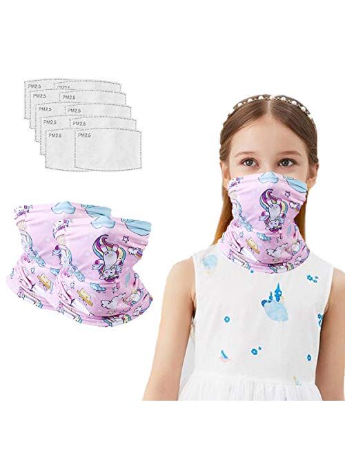 Kids Summer Protection Face Cover with Filter - Cute Neck Gaiter Bandanas for Outerdoor Travel