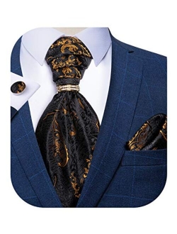 DiBanGu Paisley Cravat for Men, 4 PCS Woven Ascot Tie Pocket Square Cufflinks with Tie Ring Set