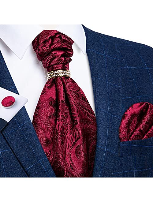 DiBanGu Paisley Cravat for Men, 4 PCS Woven Ascot Tie Pocket Square Cufflinks with Tie Ring Set