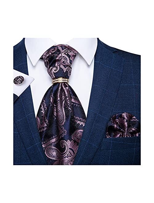 DiBanGu Paisley Cravat for Men, 4 PCS Woven Ascot Tie Pocket Square Cufflinks with Tie Ring Set