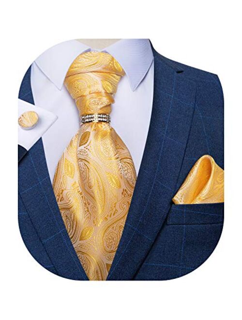 DiBanGu Paisley Cravat for Men, 4 PCS Woven Ascot Tie Pocket Square Cufflinks with Tie Ring Set