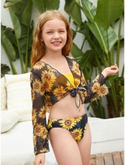Buy 3pack Girls Random Sunflower Print Bikini Swimsuit With Cover Up online