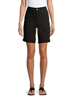 Time & Tru Women's Relaxed Fit Mid-Rise Denim Bermuda Shorts