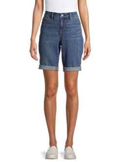 Time & Tru Women's Relaxed Fit Mid-Rise Denim Bermuda Shorts