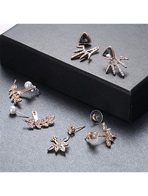 Jstyle 18 Pairs Lotus Flower Earrings Jackets for Women Studs Earring CZ Pearl Stud Earrings Hollow Chic Earrings Set