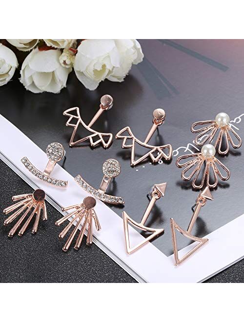 Jstyle 18 Pairs Lotus Flower Earrings Jackets for Women Studs Earring CZ Pearl Stud Earrings Hollow Chic Earrings Set