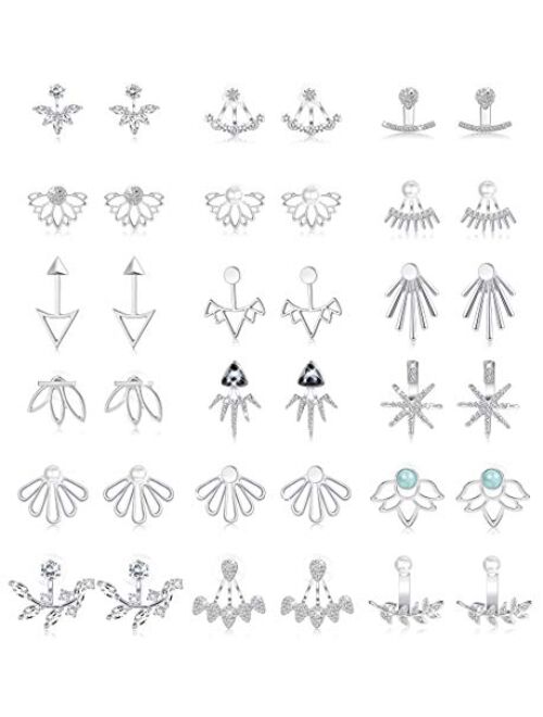 Jstyle 18 Pairs Lotus Flower Earrings Jackets for Women Studs Earring CZ Pearl Stud Earrings Hollow Chic Earrings Set