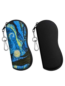 MoKo Sunglasses Soft Case 2 Pack, Ultra Light Portable Neoprene Zipper Glasses Soft Case, Eyeglass Safety Pouch Zipper Box Case with Belt Clip