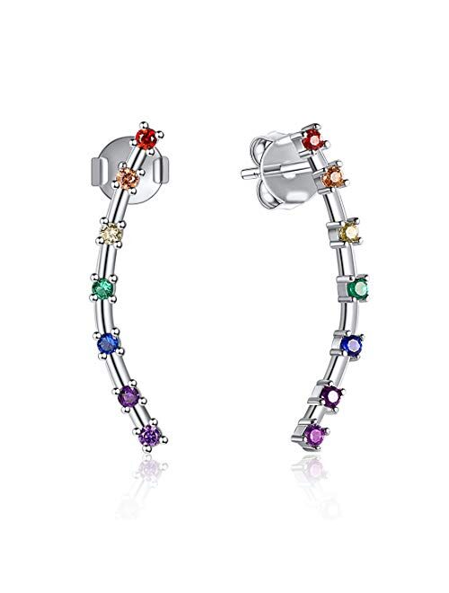 ChicSilver 925 Sterling Silver Lotus Flower Colorful Topaz Ear Jacket Front and Back Stud Earrings for Women (with Gift Box)