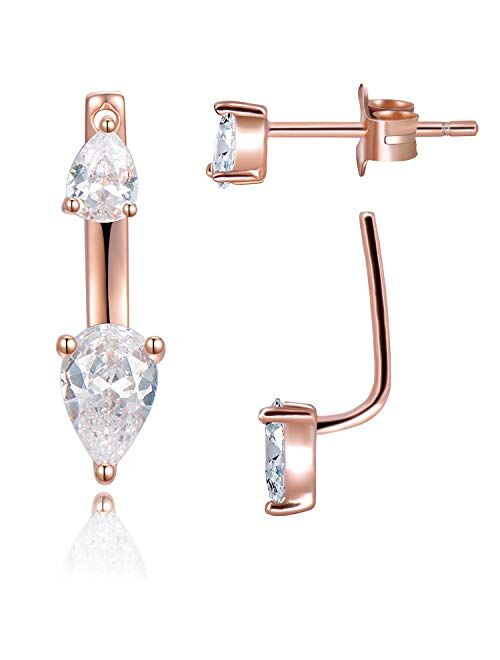 Double Pear Shaped Cubic Zirconia Ear Jacket Earrings in Sterling Silver CZ Front Back Earrings