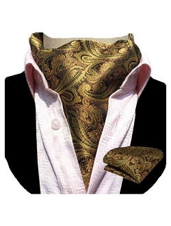 GUSLESON Men's Ascot Paisley Floral Jacquard Woven Gift Cravat Tie and Pocket Square Set