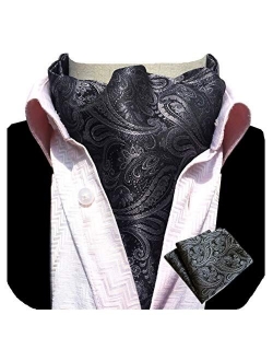 GUSLESON Men's Ascot Paisley Floral Jacquard Woven Gift Cravat Tie and Pocket Square Set