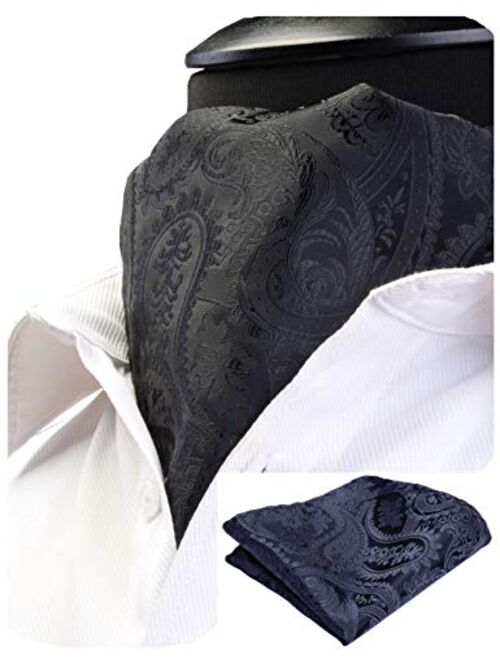 GUSLESON Men's Ascot Paisley Floral Jacquard Woven Gift Cravat Tie and Pocket Square Set