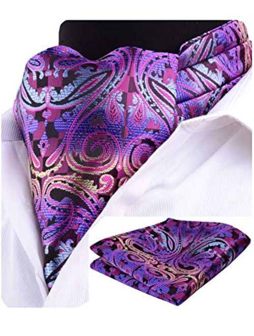 GUSLESON Men's Ascot Paisley Floral Jacquard Woven Gift Cravat Tie and Pocket Square Set