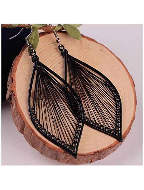 Fdesigner Boho Woven Geometric Earrings Drop Black Jewelry Fashion Silk Earring Dangle for Women and Girls