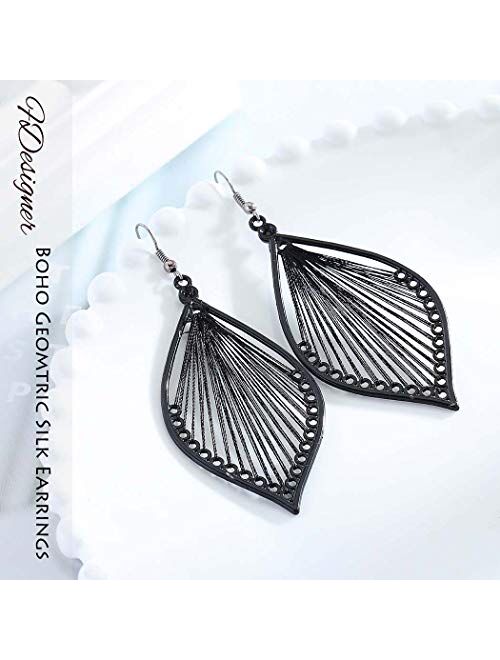 Fdesigner Boho Woven Geometric Earrings Drop Black Jewelry Fashion Silk Earring Dangle for Women and Girls