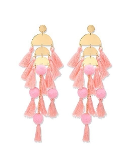 Long Tassel Earrings Statement Fringe Drop Bohemian Earrings Big Dangle for Women Fashion