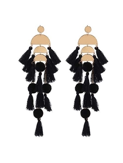 Long Tassel Earrings Statement Fringe Drop Bohemian Earrings Big Dangle for Women Fashion