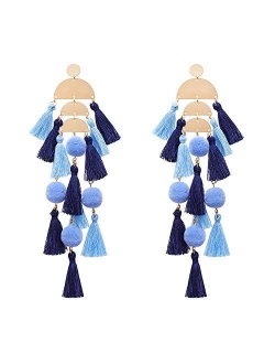 Long Tassel Earrings Statement Fringe Drop Bohemian Earrings Big Dangle for Women Fashion