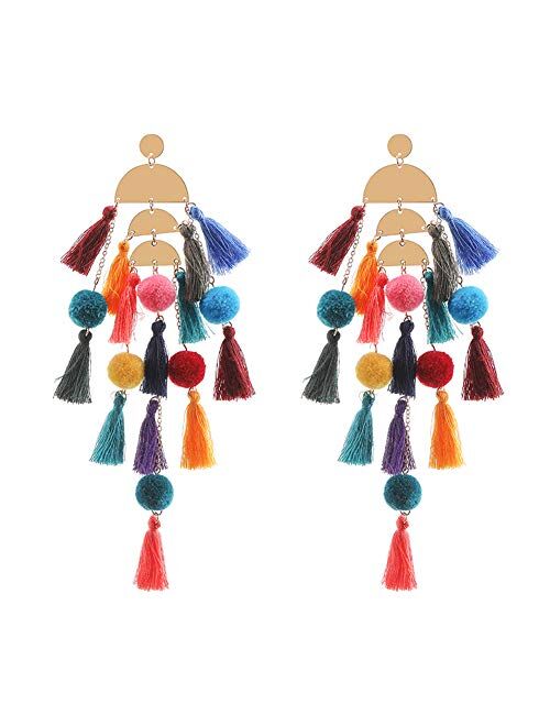 Long Tassel Earrings Statement Fringe Drop Bohemian Earrings Big Dangle for Women Fashion