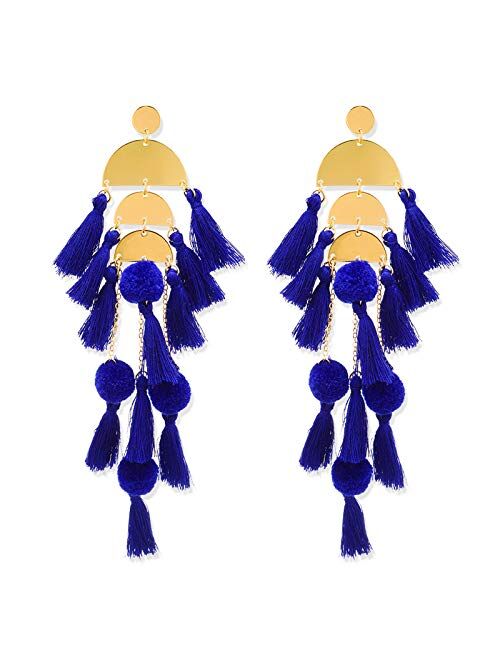 Long Tassel Earrings Statement Fringe Drop Bohemian Earrings Big Dangle for Women Fashion