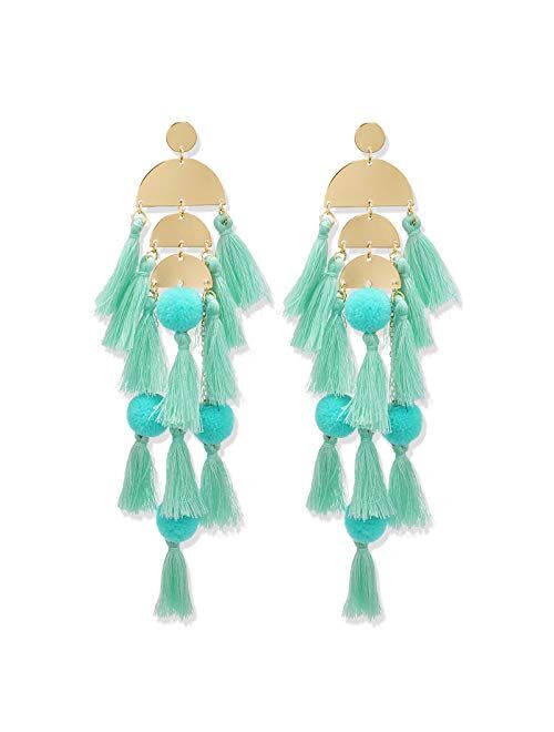 Long Tassel Earrings Statement Fringe Drop Bohemian Earrings Big Dangle for Women Fashion