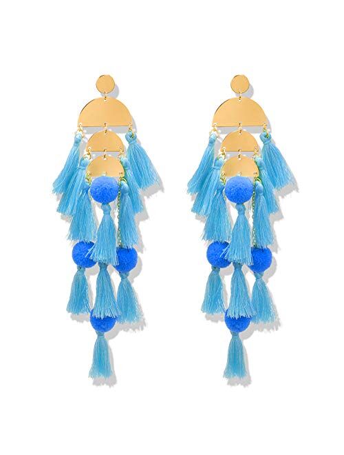 Long Tassel Earrings Statement Fringe Drop Bohemian Earrings Big Dangle for Women Fashion