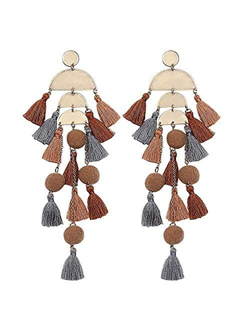 Long Tassel Earrings Statement Fringe Drop Bohemian Earrings Big Dangle for Women Fashion