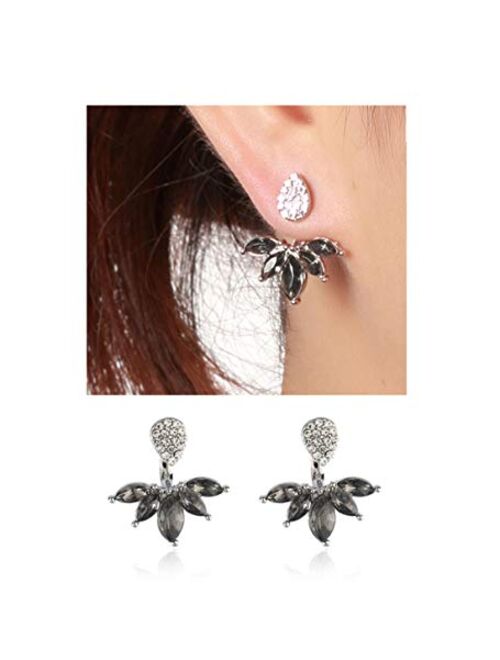 Eoumy Elegant Crystal Ear Jacket Earrings Teardrop Leaf Dangle Round Sun Stars Studs Earrings for Women Girl