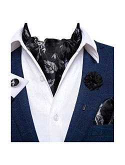 DiBanGu 4 PCS Ascot Ties for Men,Jacquard Cravat Ascot Tie Pocket Square Cufflinks with Floral Lapel Pin