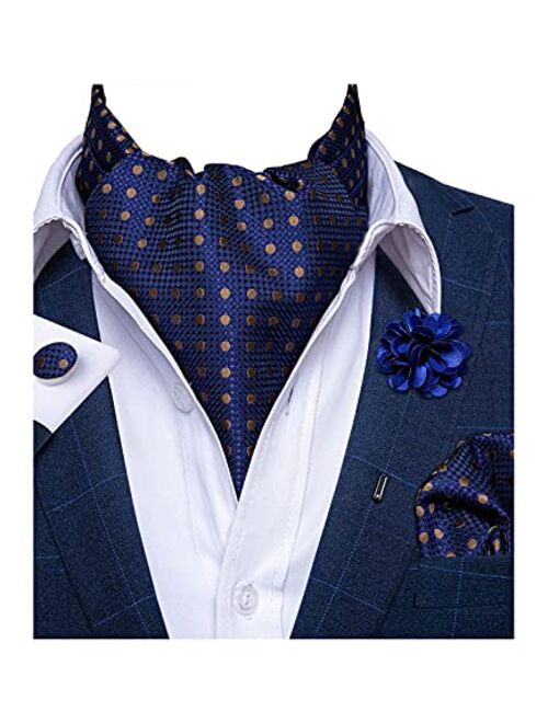 DiBanGu 4 PCS Ascot Ties for Men,Jacquard Cravat Ascot Tie Pocket Square Cufflinks with Floral Lapel Pin