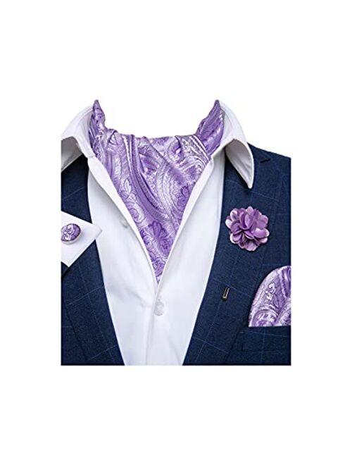 DiBanGu 4 PCS Ascot Ties for Men,Jacquard Cravat Ascot Tie Pocket Square Cufflinks with Floral Lapel Pin