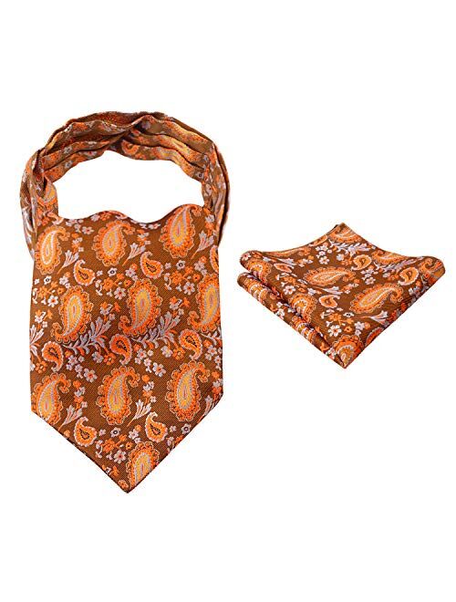 Alizeal Mens Self-tied Cravat Tie Ascot and Pocket Square Set