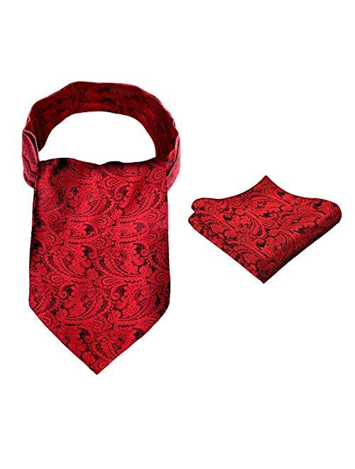 Alizeal Mens Self-tied Cravat Tie Ascot and Pocket Square Set