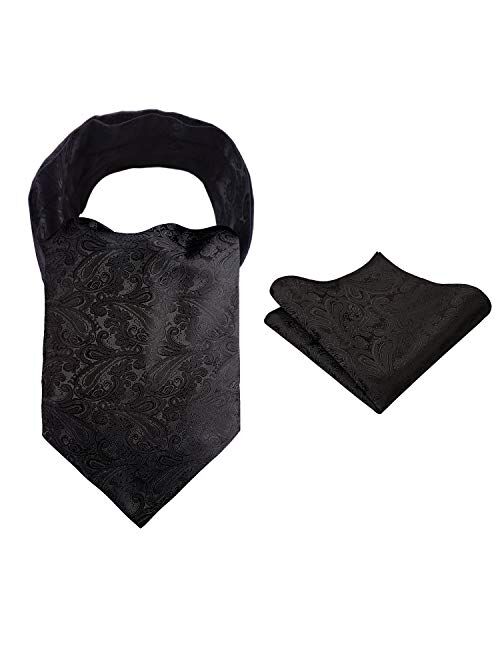 Alizeal Mens Self-tied Cravat Tie Ascot and Pocket Square Set