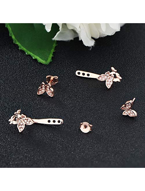 18K Rose Gold Plated Ear Jackets Set 2 in 1 Stud and Drop Earrings AAAAA Cubic Zirconia Star Heart Butterfly Jacket Stud Earrings for Women