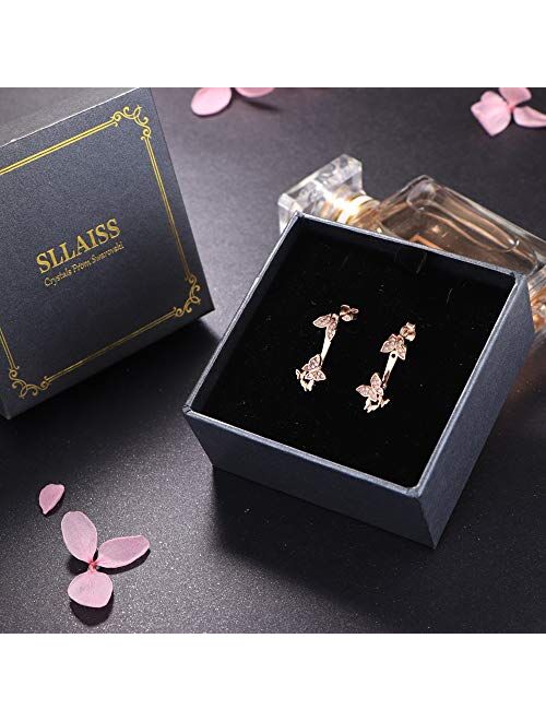 18K Rose Gold Plated Ear Jackets Set 2 in 1 Stud and Drop Earrings AAAAA Cubic Zirconia Star Heart Butterfly Jacket Stud Earrings for Women