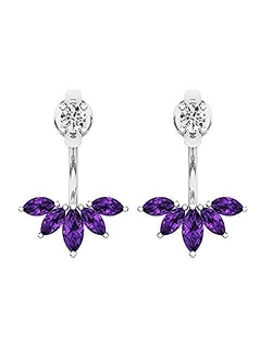 Collection Marquise Amethyst & Round White Diamond Ladies Stud Earrings Jackets Set, Sterling Silver