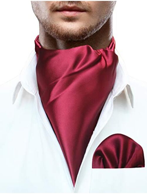 JEMYGINS Solid Color Ascot for Men Cravat Tie and Pocket Square Set