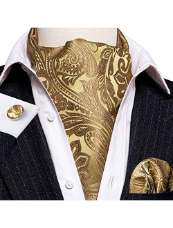 Barry.Wang Men Ascot Cravat Tie with Pocket Square Paisley Jacquard Silk Woven Floral Necktie