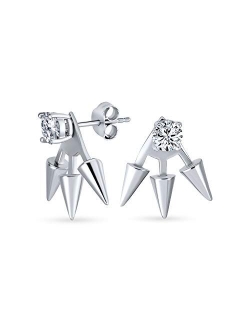 Goth Triple Spike Arrow Cubic Zirconia CZ Jacket Stud Earrings For Women Teen Black 14k Gold Plated 925 Sterling Silver