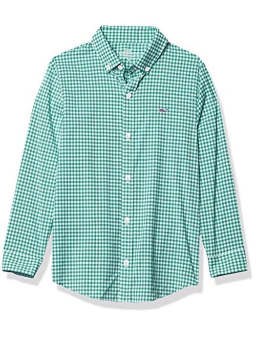 Vineyard Vines Boys' Arawak Gingham Long Sleeve On-The-go Performance Whale Shirt